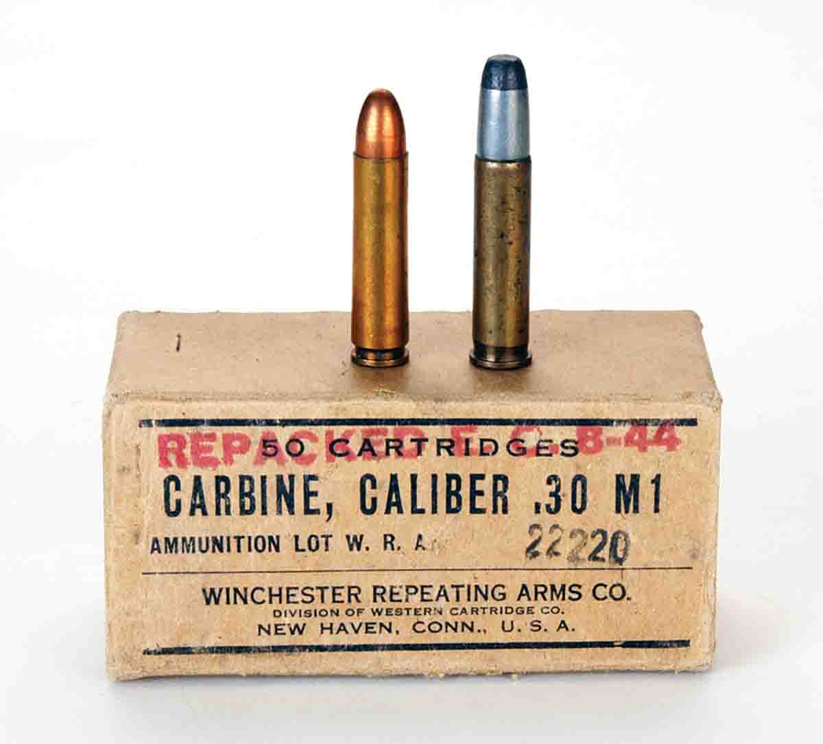 At the U.S. Government’s request, Winchester developed the .30 Carbine (left) loosely based on its earlier .32 WSL (right).